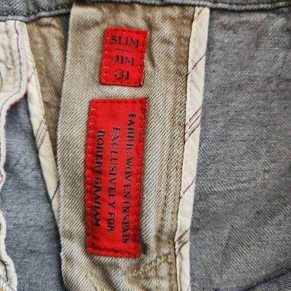 Robert Graham Jeans Mens 31 Slim Jim Rustic Tan Gray Denim Rockabilly - Picture 5 of 8